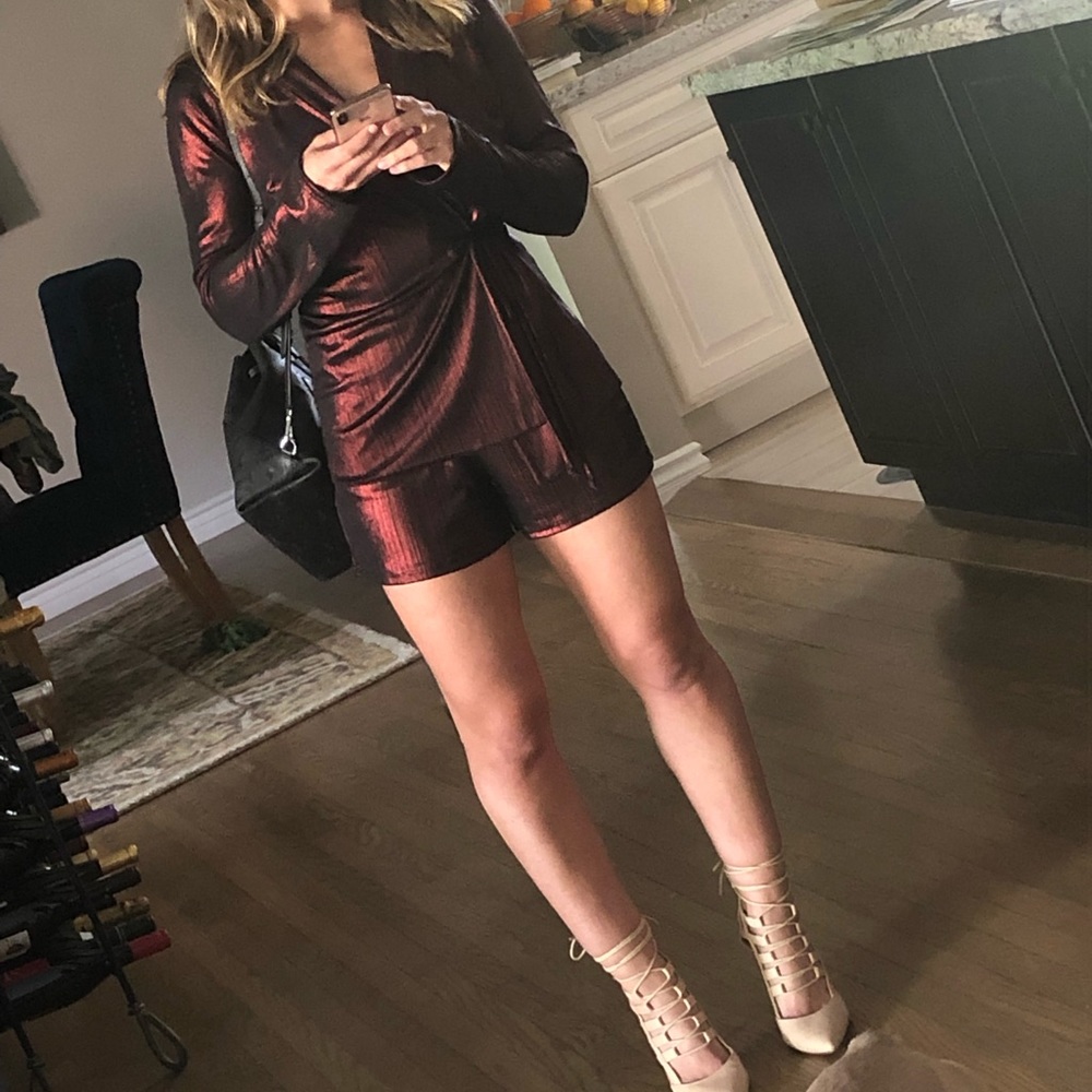 Dark Red Metallic Two Piece Set